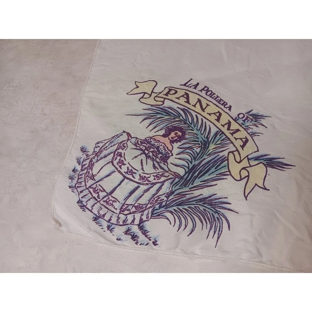 Vtg 1940s Souvenir Hanky Handkerchief Traditional Dress of Panama Purple & Blue - Picture 2 of 5